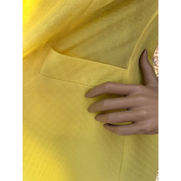 60s Mod Mini Dress Sunshine Yellow Schapira Embossed Print 1/4 Button Up - Picture 4 of 12